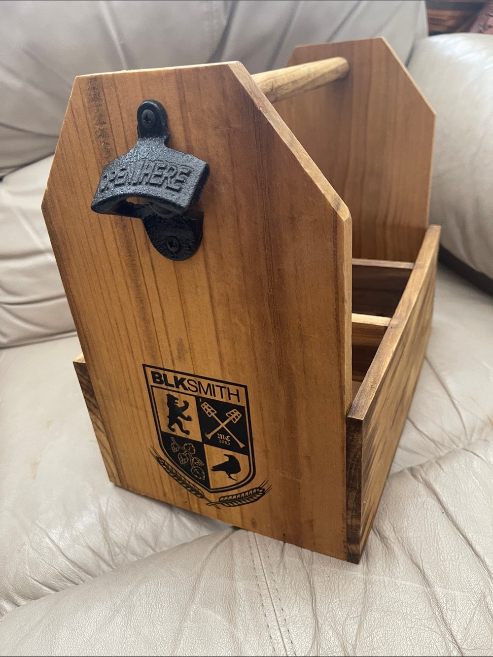 BLKSMITH Wooden Beer Carrier w/Bottle Opener Holds 6 Bottles